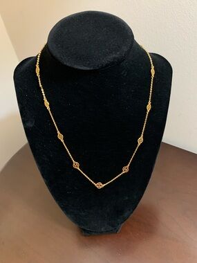 Tory Burch delicate gold tone logo necklace 18” - toggle clasp